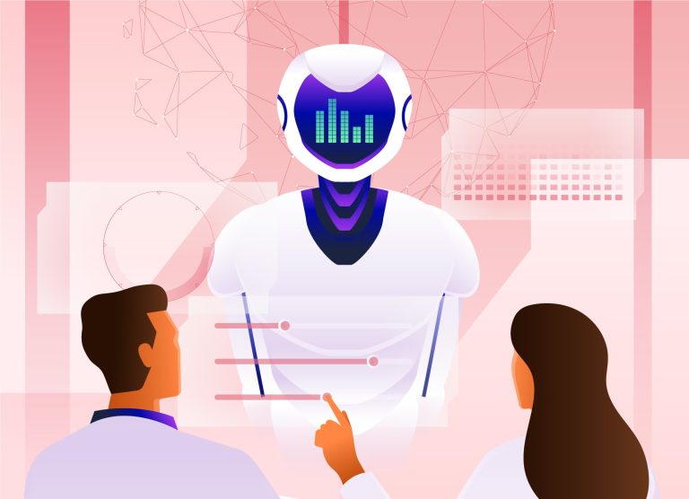 animated picture of 2 researchers building an AI